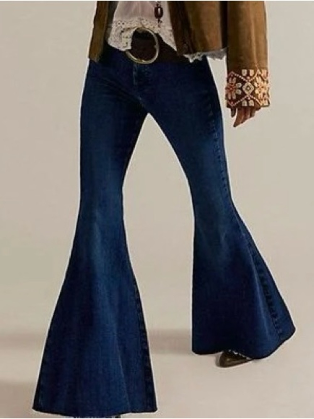 NWT FREE PEOPLE WE THE FREE CRVY Super High-Rise Lace-Up Flare Jeans | Night Sky